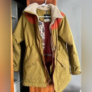Burton Women's Mustard Yellow and Orange Hooded Puffer Coat